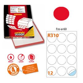 Etichetta adesiva R/310 rosso fluo 100fg A4 tonda D60mm (12et/fg Markin