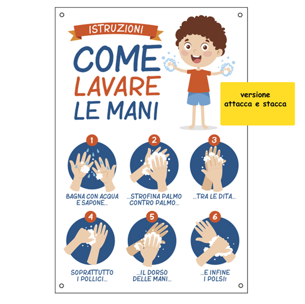 Etichetta autoadesiva 20x30cm Istruzioni come lavare le mani per bambini