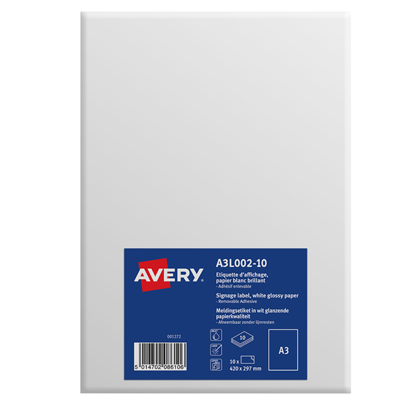 ***Etichette A3 in carta bianca lucida rimovibile (1et/fg) 10ff Avery