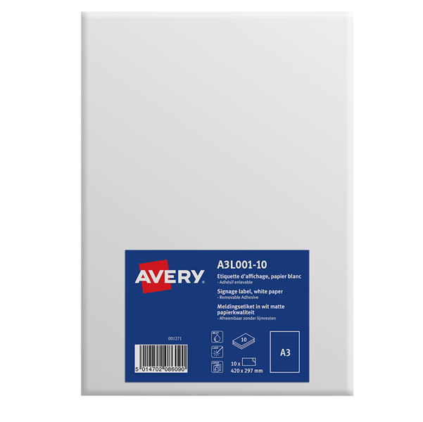 ETICHETTE A3 IN CARTA BIANCA OPACA RIMOVIBILE (1ET/FG) 10FF AVERY