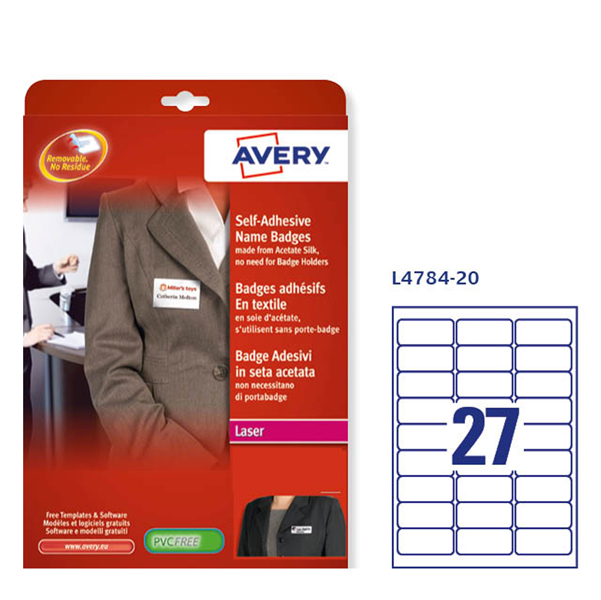 Etichette badge in seta acetata 63,5x29,6mm (27et/fg 25fg - laser Avery