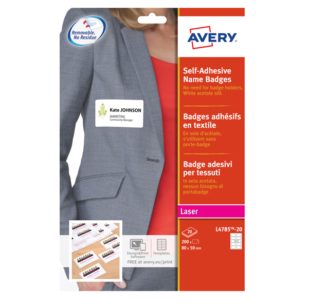 Etichette badge in seta acetata 80x50mm (10et/fg 20fg - laser Avery