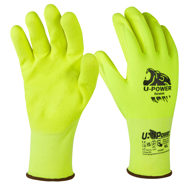 Guanti di protezione ICON taglia 10 giallo fluo c/polsino nero U-Power
