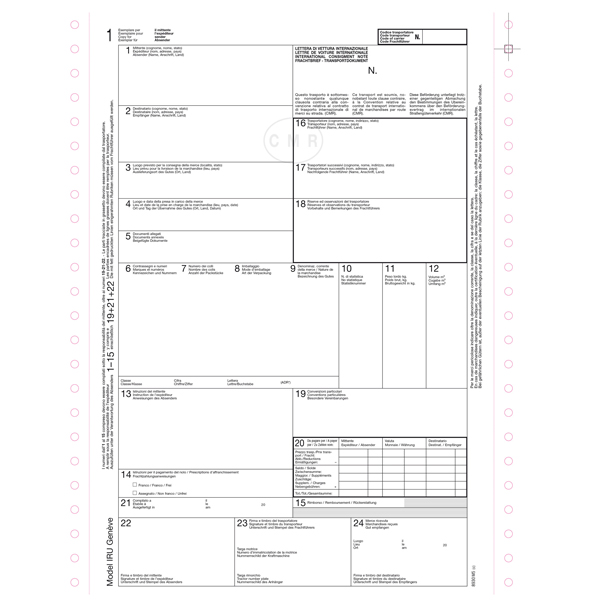 Lettera vettura internaz.CMR MC 5cop. autor. modulo cont.12''x24cm Data Ufficio