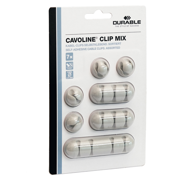 Mix di 7 Clip fermacavi adesivi - grigio - Cavoline Clip Mix Durable (delist