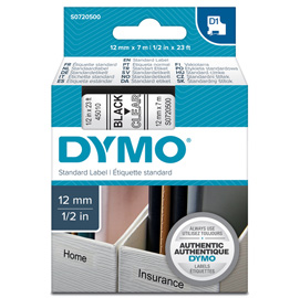 NASTRO DYMO TIPO D1 (12MMX7M NERO/TRASPARENTE 450100