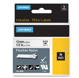 NASTRO NYLON FLESSIBILE 12mm x 3.5mt nero su bianco 18488 RHINO