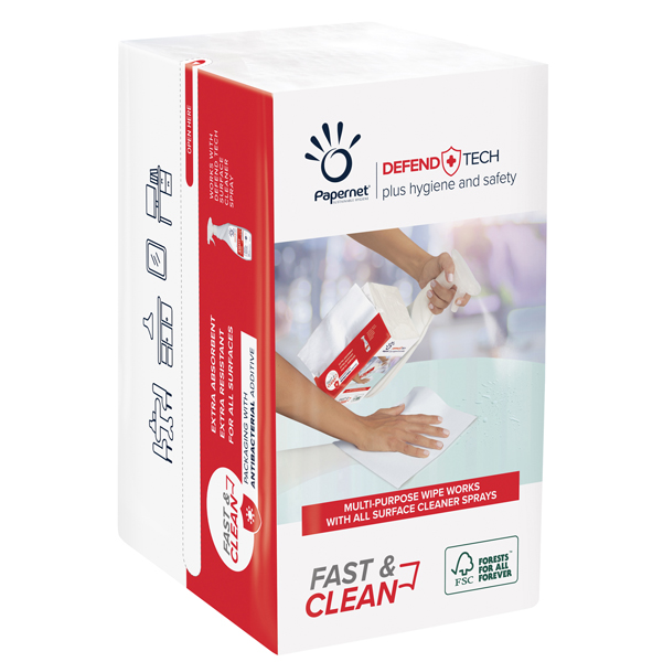 Pacco 100 panni a 2 veli 21,6x33,25cm FastClean Defend Tech
