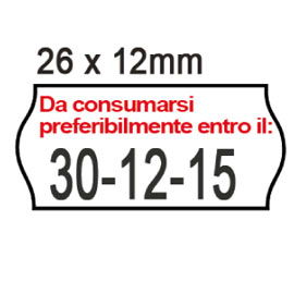 PACK 10 ROTOLI 1000 ETICH. 26x12mm ONDA ''Da consumarsi...'' BIANCO PERM. Printe