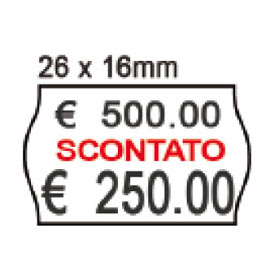 PACK 10 ROTOLI 1000 ETICH. 26x16mm ONDA ''scontato'' BIANCO PERM. Printex