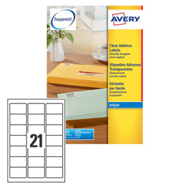 Poliestere adesivo J8560 trasparente 25fg A4 63,5x38,1mm (21et/fg inkjet Avery