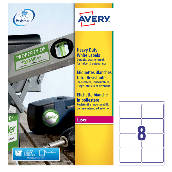 Poliestere adesivo L4715 bianco 20fg A4 99,1x67,7mm (8et/fg laser Avery