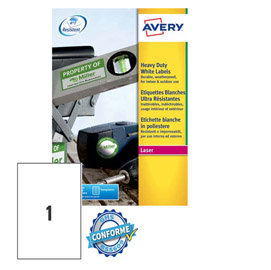 Poliestere adesivo L4775 bianco 20fg A4 210x297mm (1et/fg laser Avery