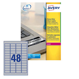 Poliestere adesivo L6009 argento 20fg A4 45,7x21,2mm (48et/fg laser Avery