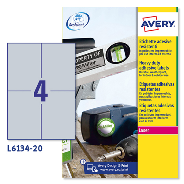 Poliestere adesivo L6134 argento 20fg A4 105x148mm (4et/fg laser Avery
