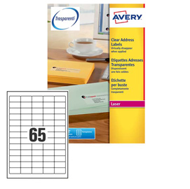 Poliestere adesivo L7551 trasparente 25fg A4 38,1X21,2mm (65et/fg laser Avery