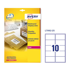 Poliestere adesivo L7992 bianco imperm 25fg A4 99,1x57mm (10et/fg laser Avery