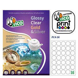 Poliestere adesivo PC4 trasparente 100fg A4 D36mm (35et/fg laser Tico