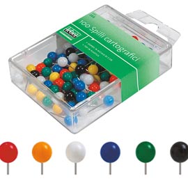 SCATOLA 100 SPILLI CARTOGRAFICI a SFERA BIANCO ART.266