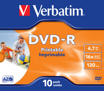 SCATOLA 10 DVD-R J.CASE 16X 4.7GB 120MIN. WIDE PHOTO STAMP INK-JET