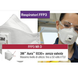 Scatola 20 MASCHERINE AURA 9330+ FFP3 senza valvola