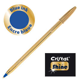 Scatola 20 penna sfera CRISTALÂ® SHINE GOLD medio 1,0mm blu BICÂ®