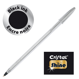 Scatola 20 penna sfera CRISTALÂ® SHINE SILVER medio 1,0mm nero BICÂ®