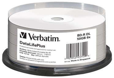 SCATOLA 25 BLU-RAY BD-R 50GB 6X STAMPABILE IN SPINDLE