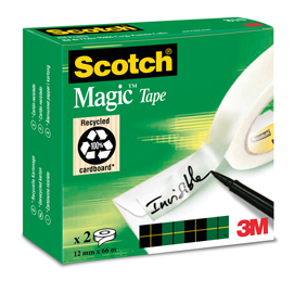Scatola 2 rotoli nastro adesivo Scotch  Magic 810-1266 12mmx66mt per BORDURE