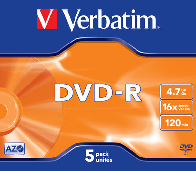SCATOLA 5 DVD-R JEWEL CASE 16X 4.7GB 120MIN. SERIGRAFATO