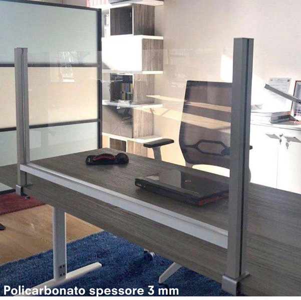 ***Schermo protettivo da scrivania H60xL102cm con morsetto alluminio silver