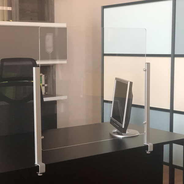 ***Schermo protettivo da scrivania Slim H65xL107cm con morsetto alluminio silver