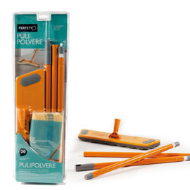 SCOPA ''il Pulipolvere'' c/MANICO 130cm + 20 RETINE PULIPOLVERE PERFETTO