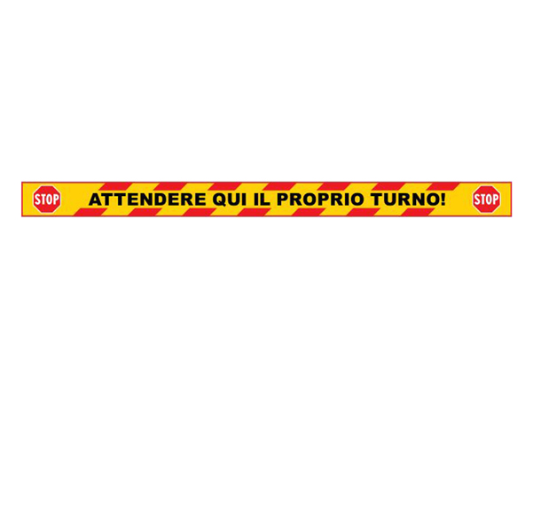 Striscia adesiva da terra 100x7cm ''ATTENDERE QUI IL PROPRIO TURNO''