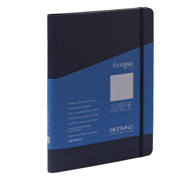 Taccuino c/elast. Ecoqua  Plus spiral. A5 70fg. puntinato blu scuro Fabriano
