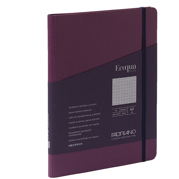 Taccuino c/elast. EcoQua Plus spiral. A5 70fg. puntinato vino Fabriano