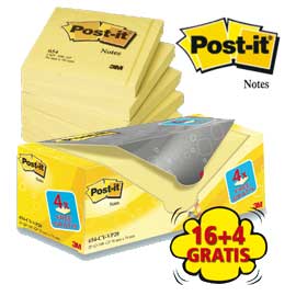 VALUE PACK 16+4 BLOCCO 100fg Post-it  Giallo Canary 76x76mm 72GR 654CY-VP20