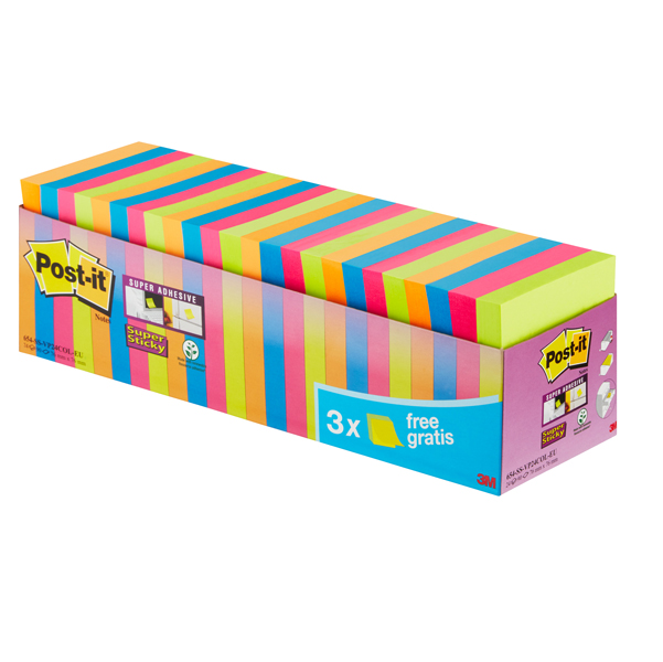VALUE PACK 21+3 BLOCCO 90fg Post-it® Super Sticky colori assortiti 76x76mm