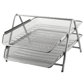 Vaschetta portacorrispondenza 2 ripiani in rete metallica argento 80442S LEBEZ