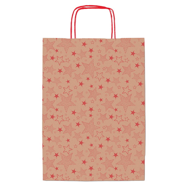 Shopper natale stelline rosse 16x8x21cm Sadoch