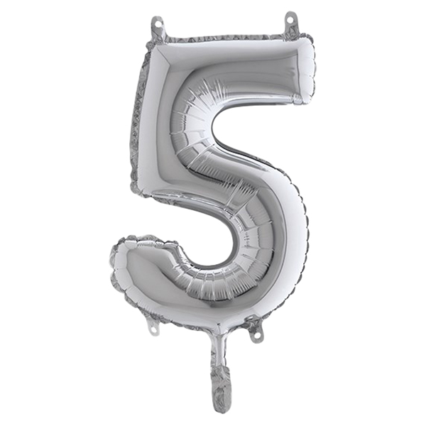 Palloncino in mylar h.36cm numero ''5'' argento Big Party