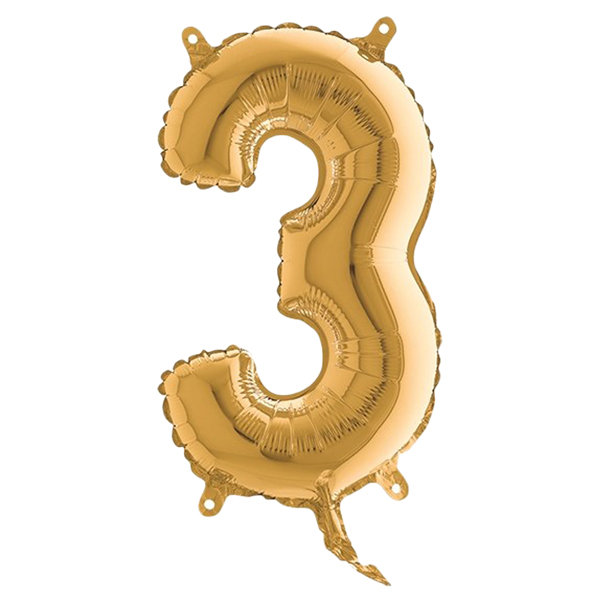 Palloncino in mylar h.36cm numero ''3'' oro Big Party