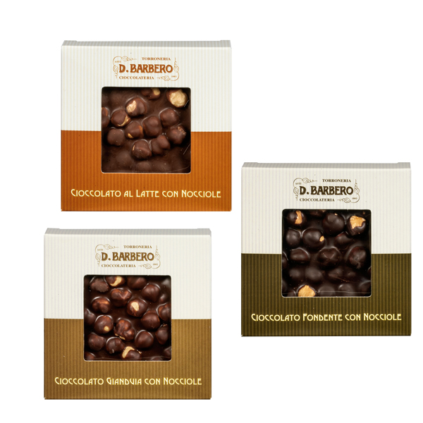 Tavoletta di cioccolato con nocciole 120gr gusti assortiti in astuccio Barbero