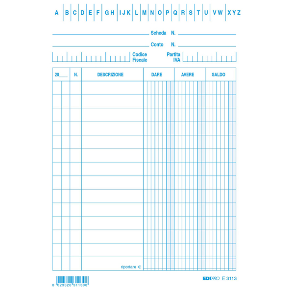 100 schede dare/avere/saldo blu 15x10,5 E3113BL EDIPRO
