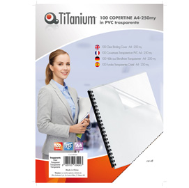 100 COPERTINE A4 PVC TRASPARENTE 250my TiTanium