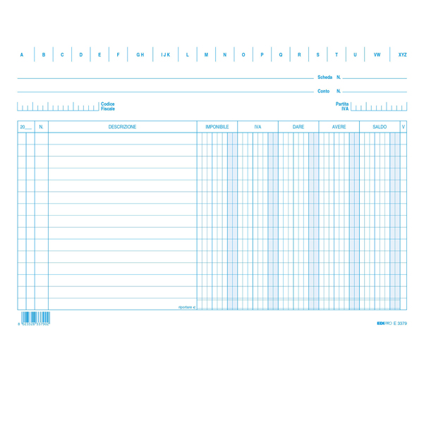 100 SCHEDE DARE/AVERE/SALDO/IVA 17x24CM ORIZZ. E3379 Edipro