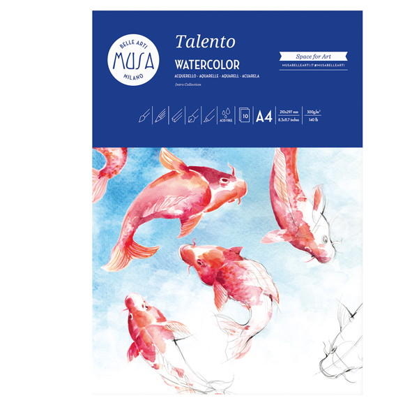 10 fogli carta da acquerello TALENTO 300gr/m2 f.to A4 MUSA