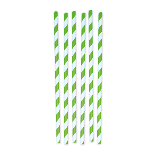 12 cannucce Stripes in carta verde/bianco Big Party
