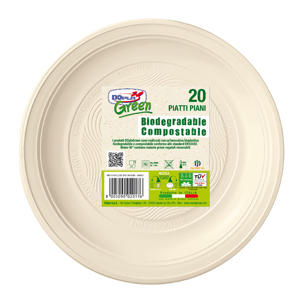 20 Piatti piani D220mm BIO Mater-bi DOpla Green art. 40033