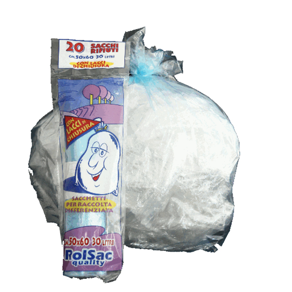 20 Sacchi azzurro trasp.50x60cm 30Lt 16mic Rolsac
